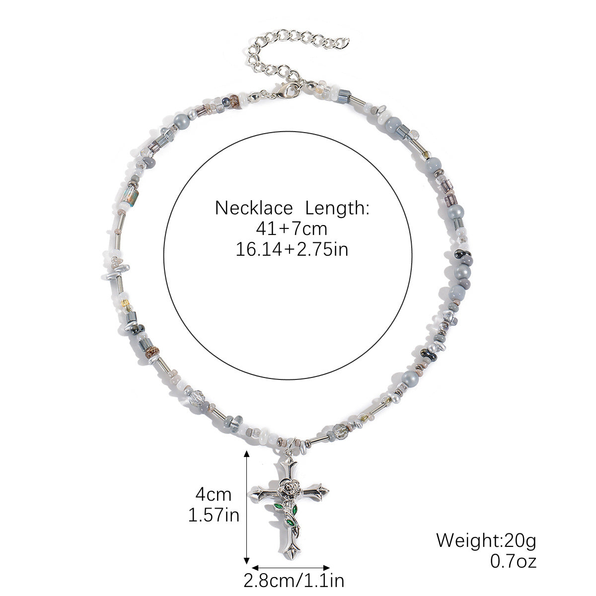 Wholesale Rice Bead Zircon Cross Pendant Necklace